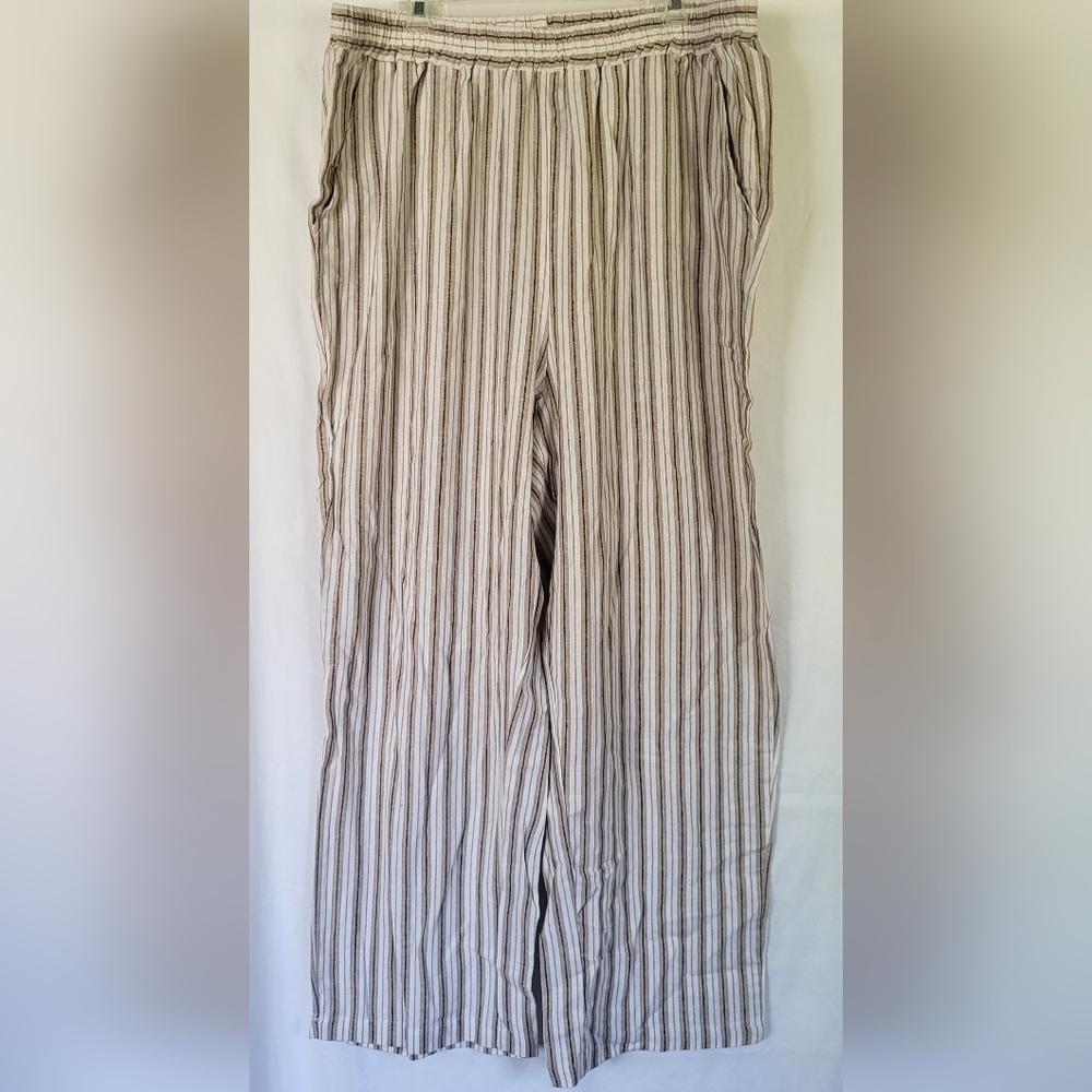 Jessica London 20W Black/White/Tan Stripped Linen Pants